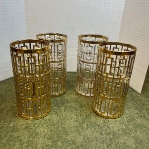 Vintage Imperial Glass SHOJI TRELLIS 22Kt Gold 5-3/4" Glass Tumblers Set Of 4